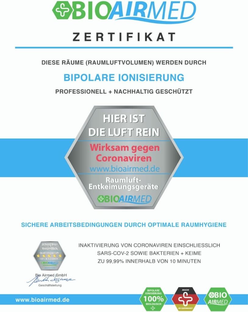 Ausgestattet mit zertifizierten Luftreinigern